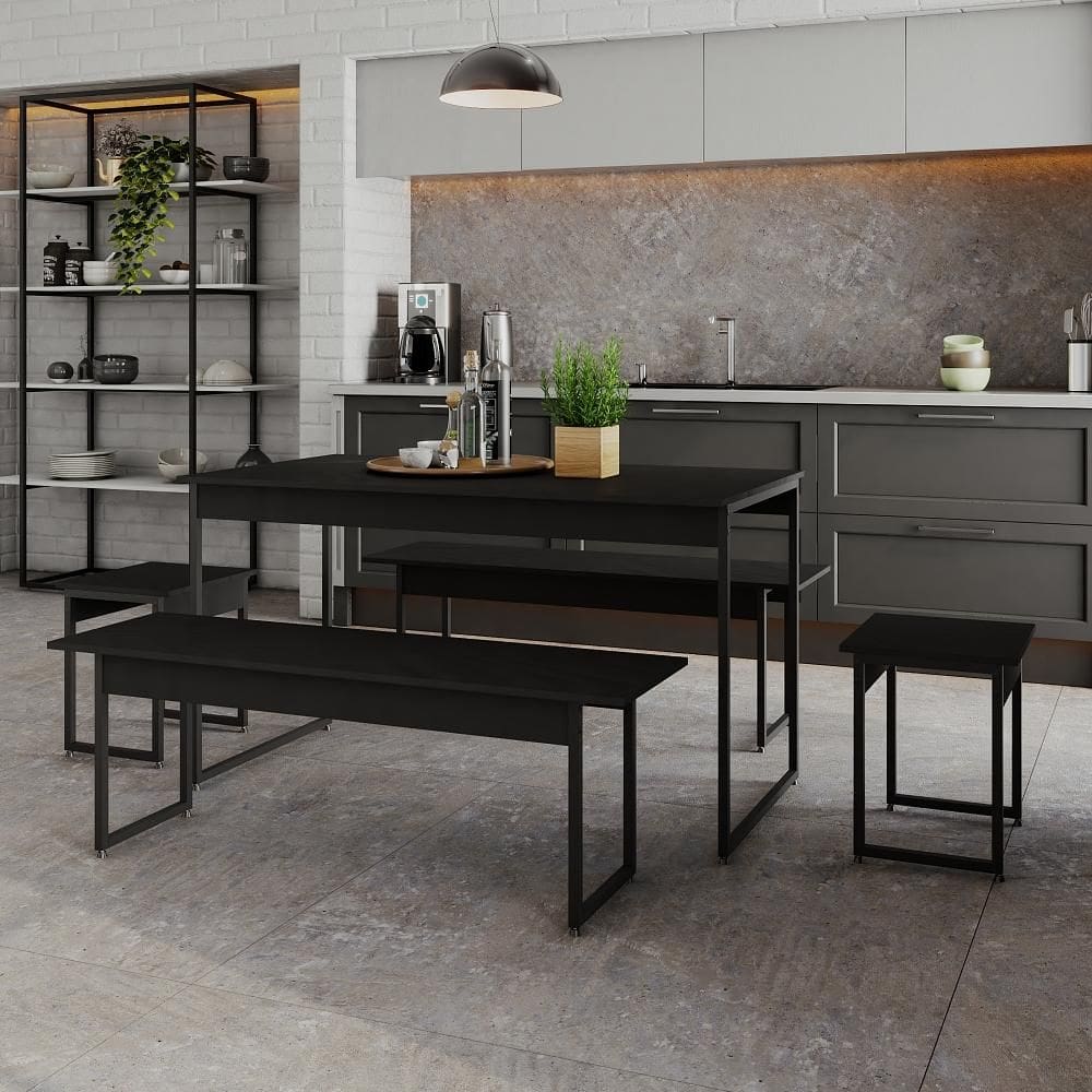 Mesa de Jantar com 2 Bancos e 2 Banquetas Industrial TUB