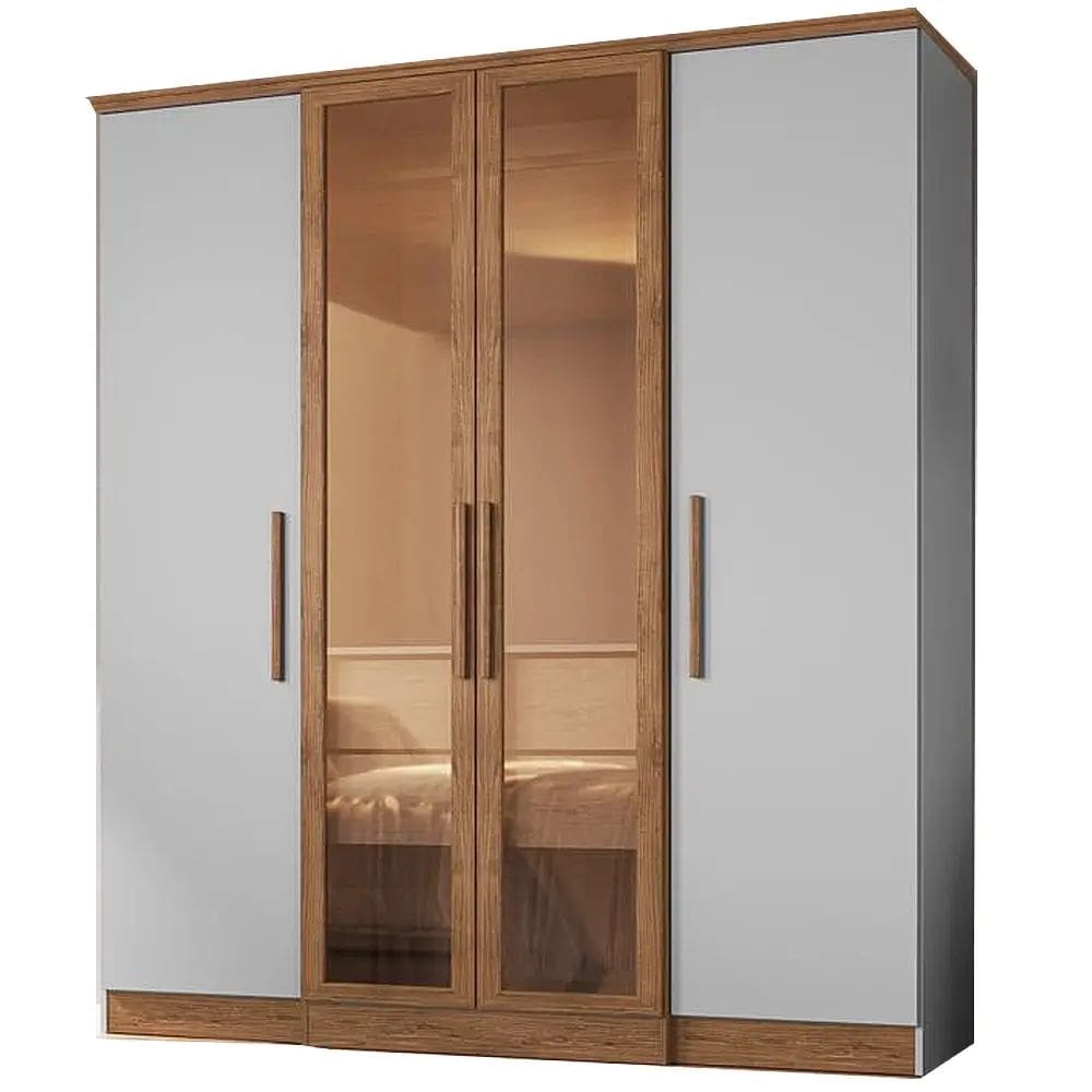 Guarda Roupa Genebra Casal 4 Portas 2 Gavetas Doripel Cor Off White Nogueira
