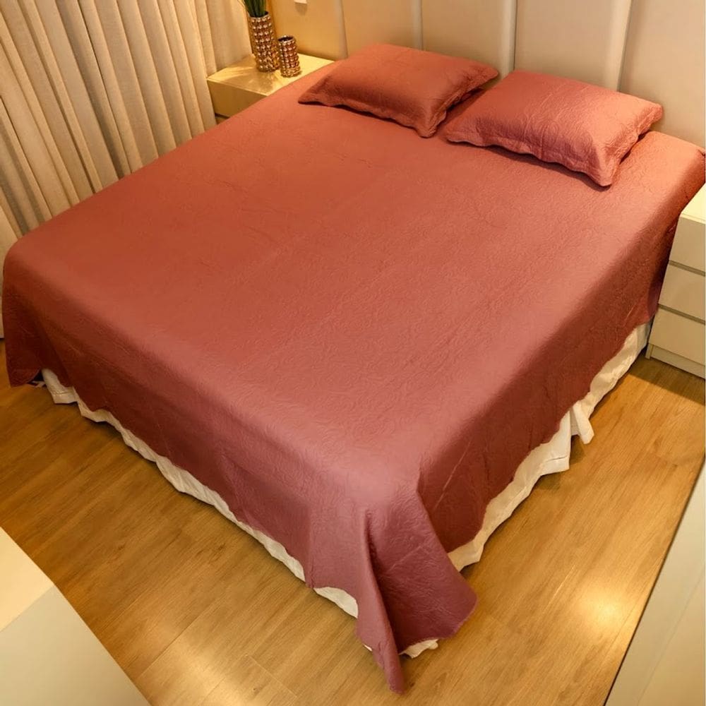 Colcha Cobre Leito Casal Poliester Matelado Liso 3pcs Uva