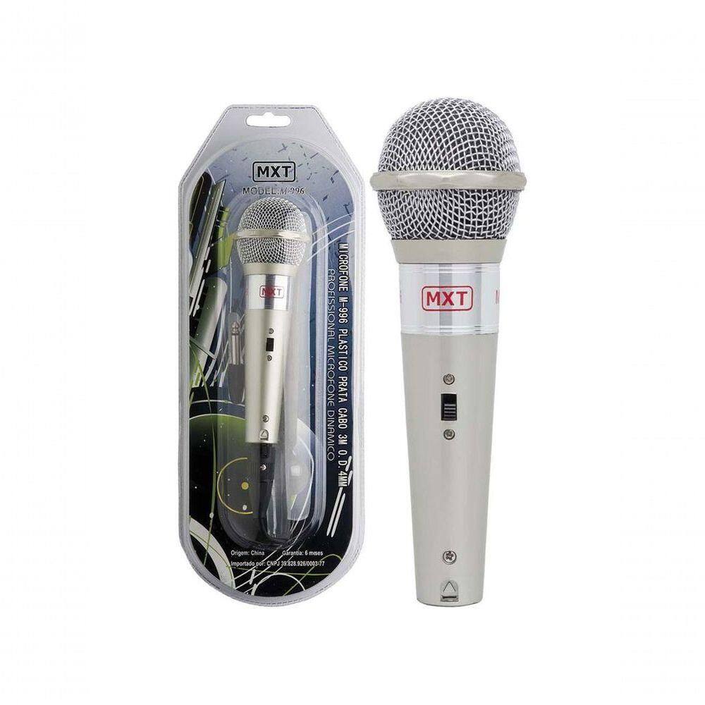 Microfone Mxt M-996 Plastico Prata Com Fio 3 Metros 541023