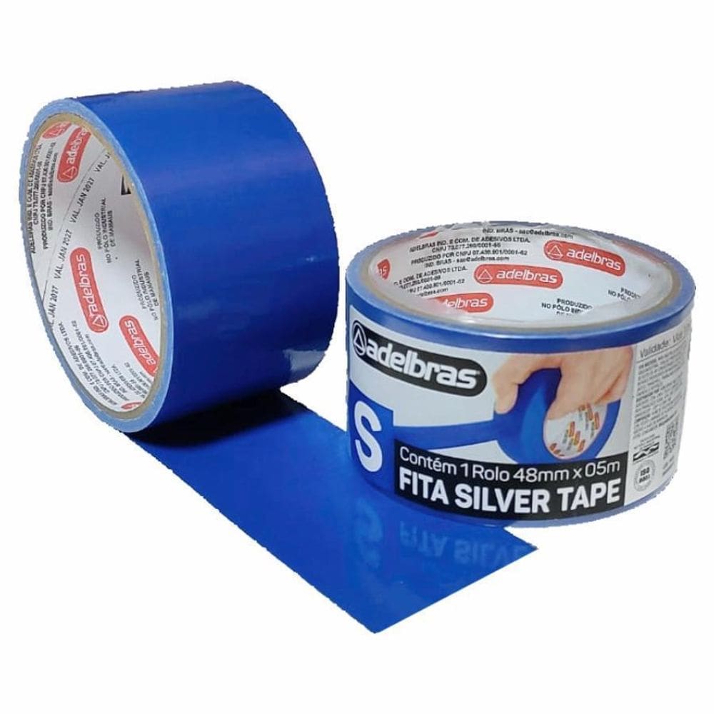 Kit 5 Fitas Adesiva Silver Tape Alta Fixação 48MmX5M Azul