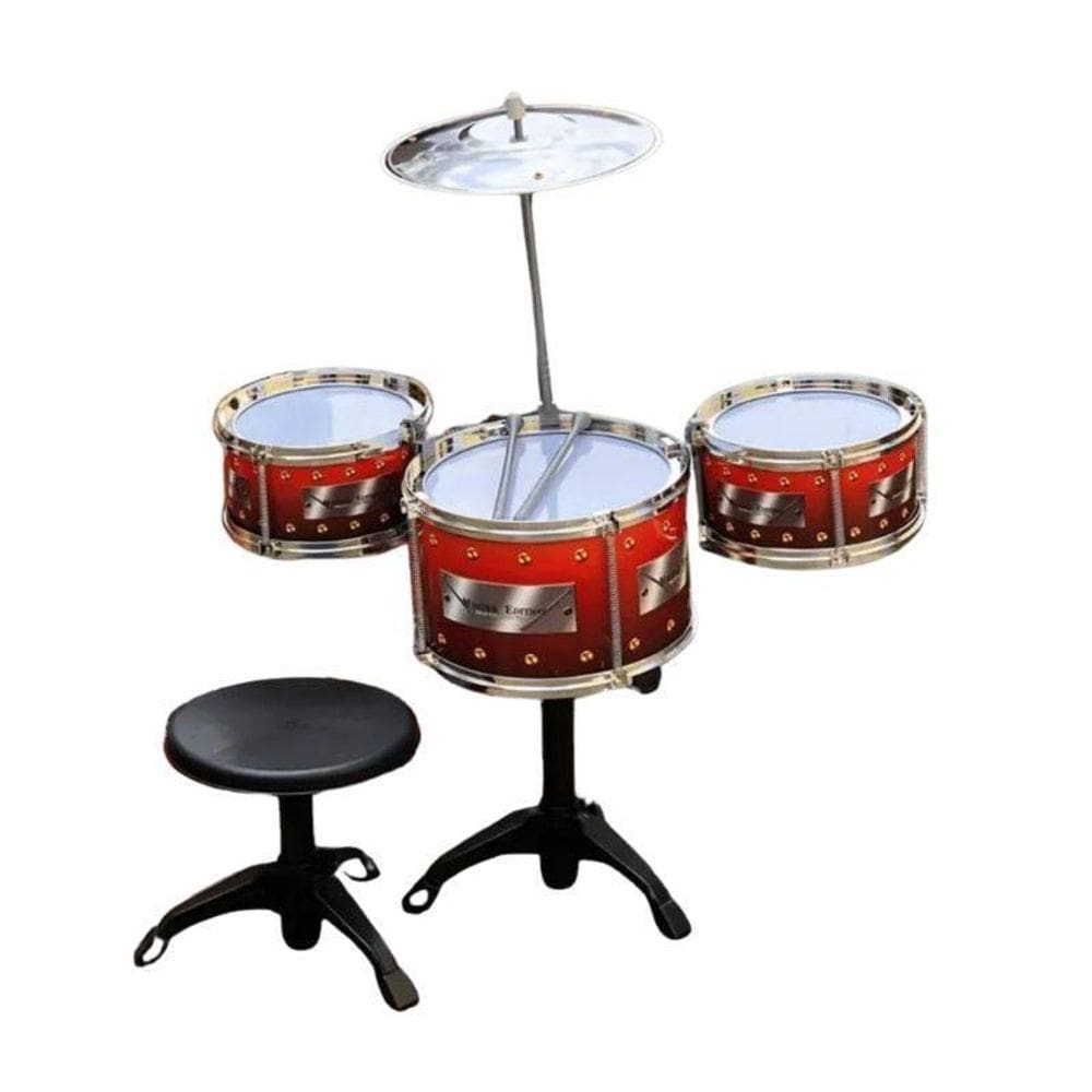 Bateria Musical Infantil Com Banquinho E 02 Baquetas