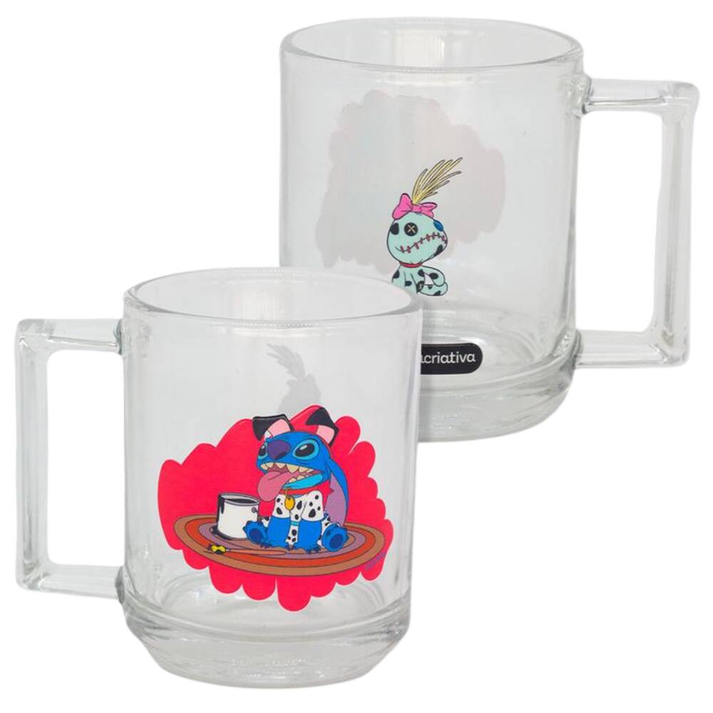 Caneca Stitch 101 Dalmatas Vidro Transparente 250 ml Oficial Disney