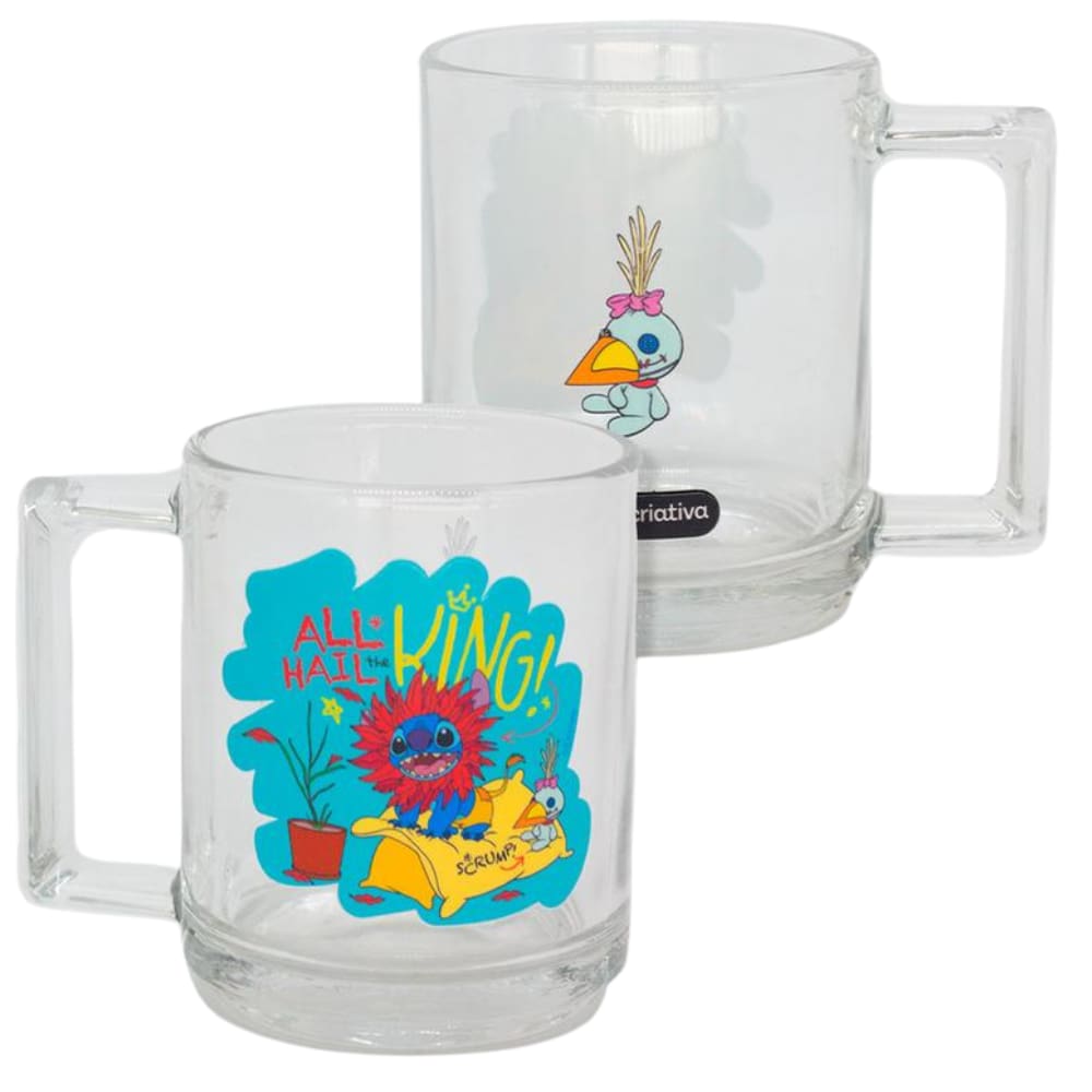 Caneca Stitch Rei Leão Vidro Transparente 250 ml Oficial Disney