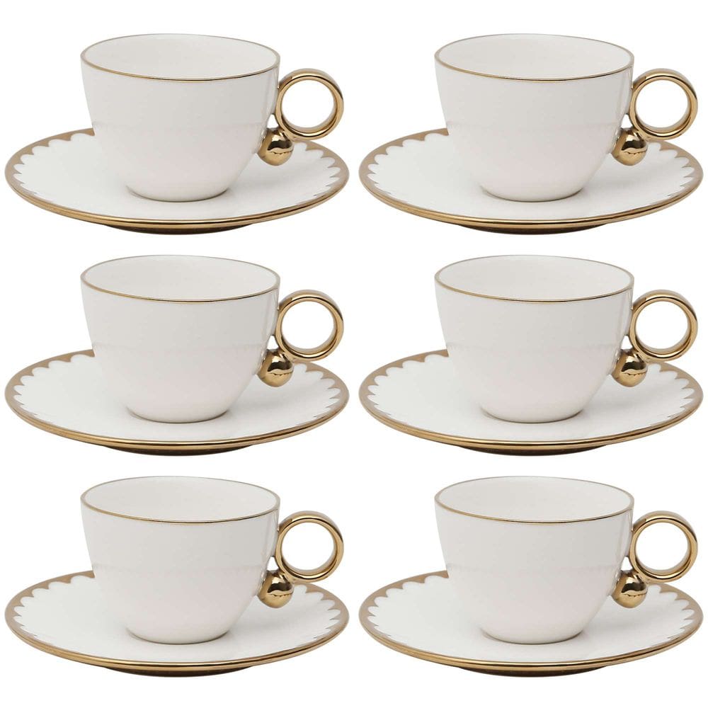 Conjunto de 6 Xícaras de Chá com Pires de Porcelana Egg 200ml - Wolff