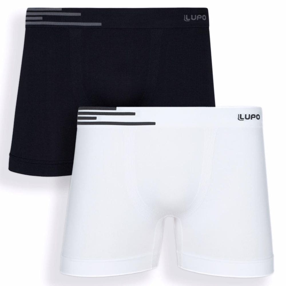 Kit 2 Cuecas Boxer Lupo Microfibra Sem Costura - Branco e Preto