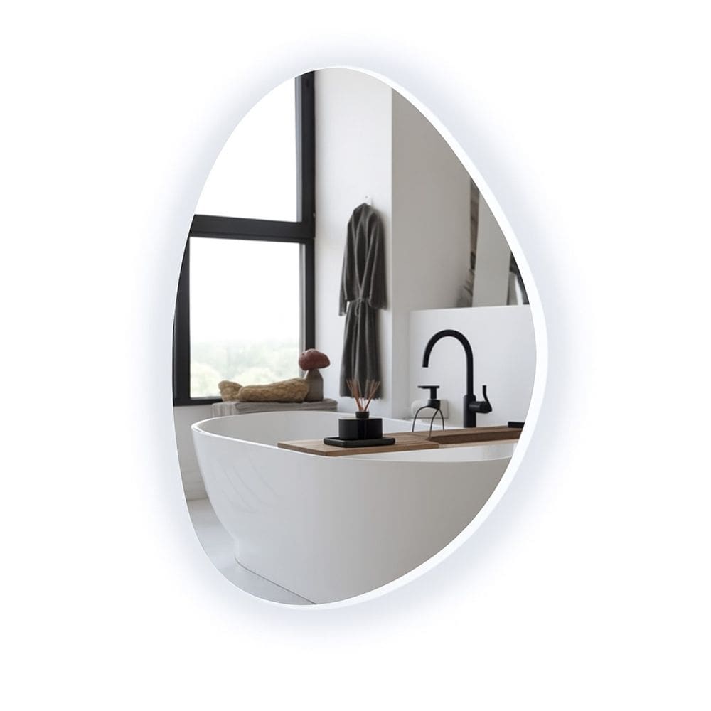 Espelho Orgânico Grande Com Led Frio 80x60cm Lapidado Sala