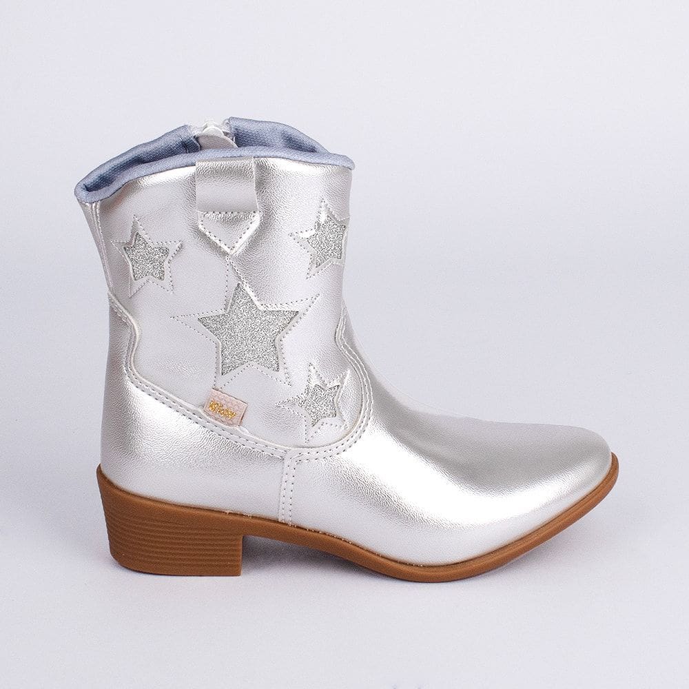 Bota Infantil Kidy Folk Cano Curto com Estrelas Prata