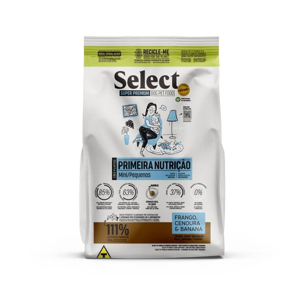 Ração Monello Select Primeira Nutrição Cães Filhotes Raças Mini e Pequenas 7kg