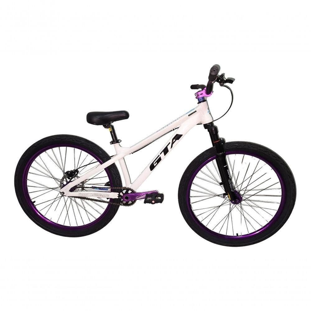Bicicleta 26 Gta Gravity Cor Branco Freeride Single Cubo K7 Barulhento Freio Hidráulico Garfo C/trava Pneu Flame Preto