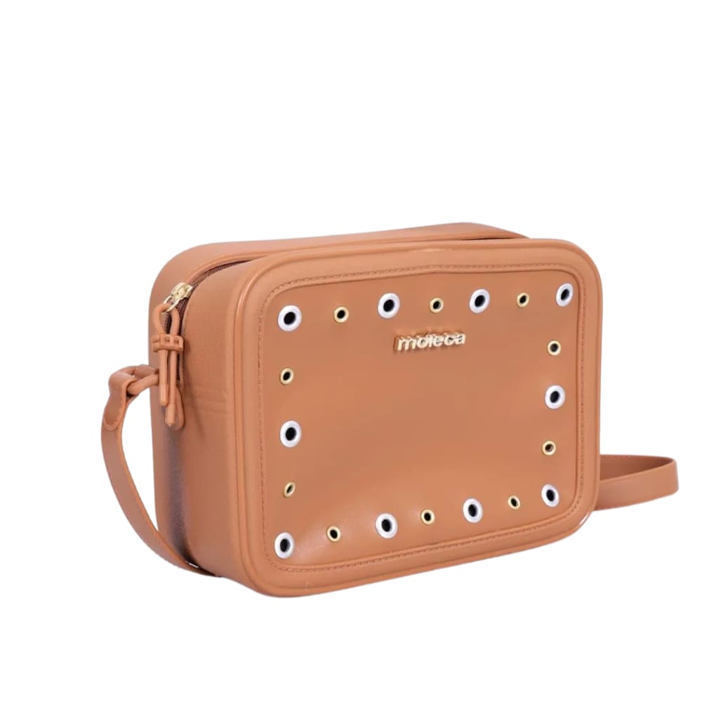 Bolsa Moleca Transversal Casual Detalhes Metalizados Feminina Camel