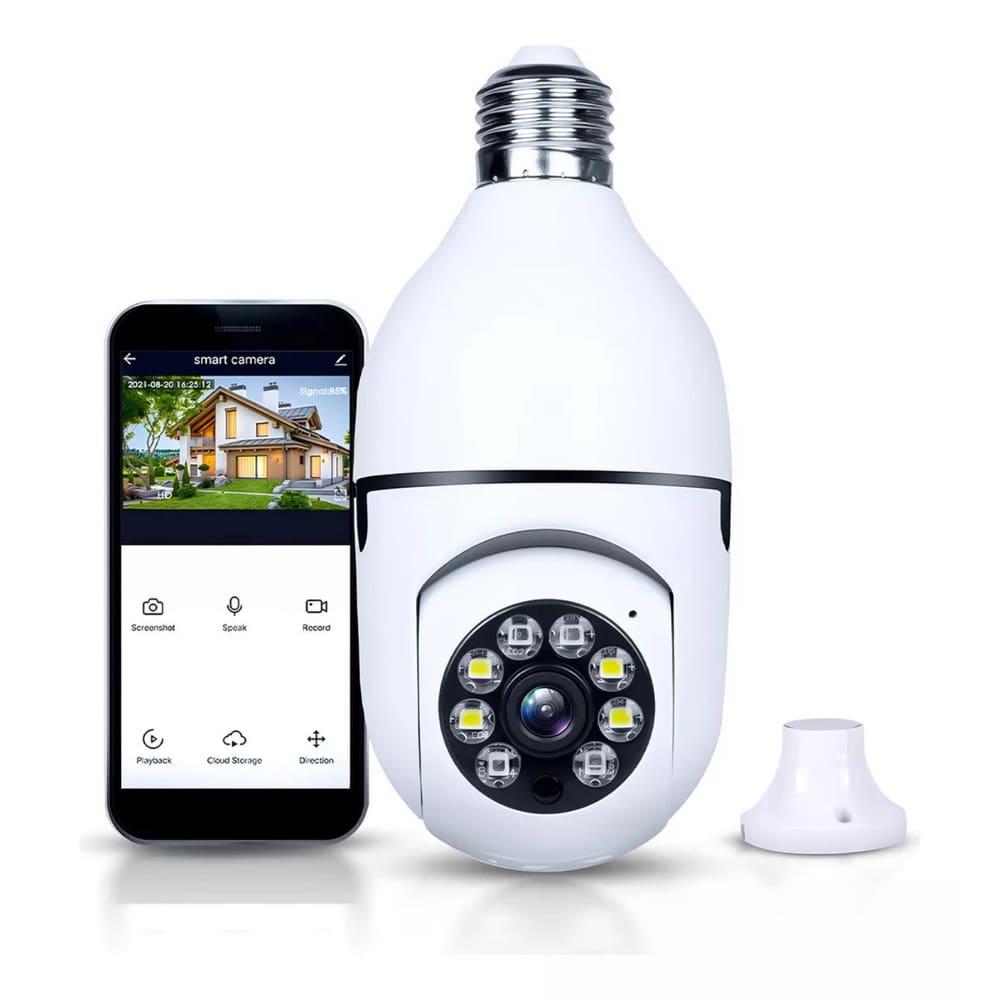 Câmera Segurança IP Lâmpada WiFi com Visão Noturna Eficiente
