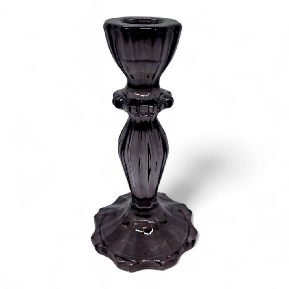 Porta Velas Castiçal Fumê Transparente Vidro Rústico 16 cm