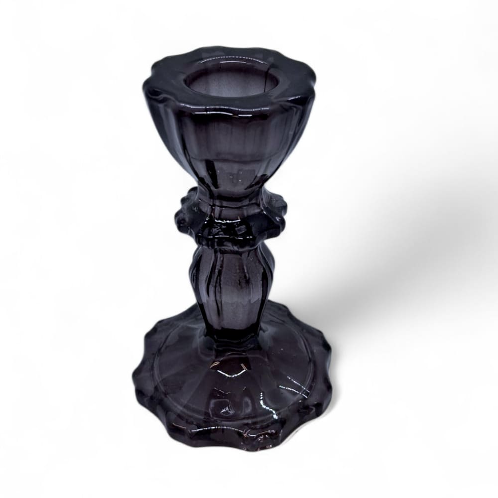 Porta Velas Castiçal Fumê Transparente Vidro Rústico 11 cm