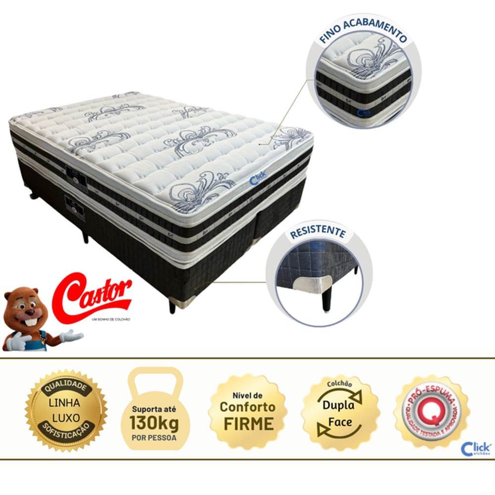 Conjunto Castor King Size Silver Star Dupla Face com Cama Box Cinza - Linha Luxo - Alto Padrão