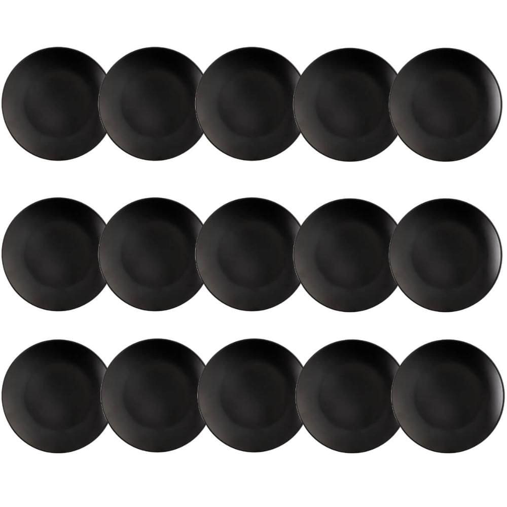 Jogo 15 Pratos para Sobremesa Redondos 18cm Preto Coza Doces Frutas Petiscos