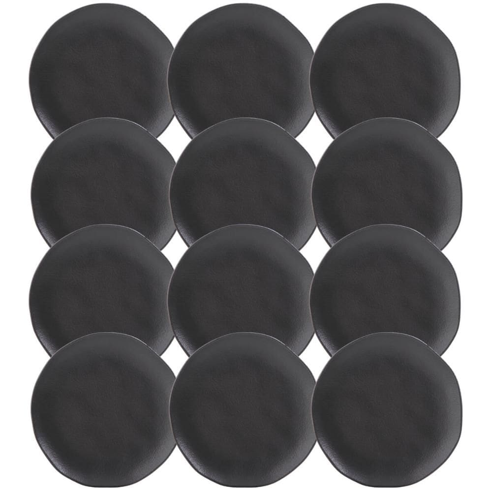 Jogo 12 Pratos de Sobremesa Porto Brasil 19cm Cerâmica Preto Fosco Mousse Petit Gâteau Brownie
