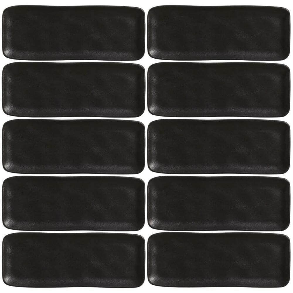 Kit 10 Travessas Cerâmica 33x13cm Preto Restaurante Sushi Orgânica Bandejas Pratos