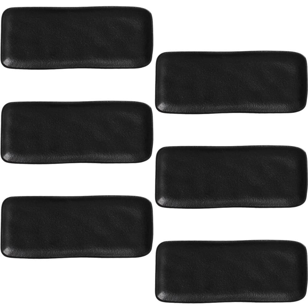 Jogo 6 Travessas Sushi 22x9cm Orgânico Preto Matte Cerâmica Porto Brasil