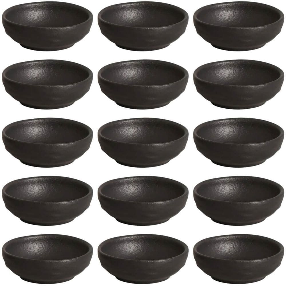 Kit 15 Ramequins 70ml Cerâmica Orgânico Preto Porta Shoyu Buffet Porto Brasil