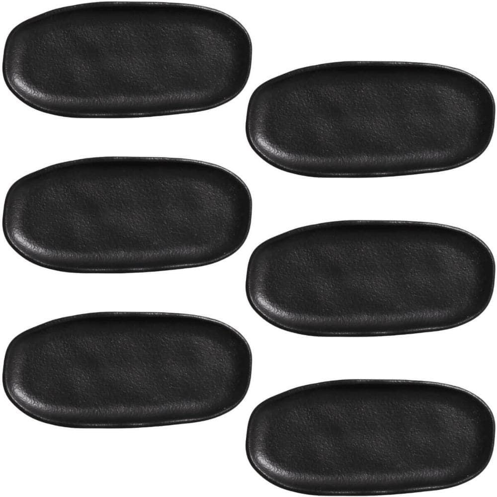 Kit 6 Travessas Rasas 16,5x8cm Cerâmica Preta Porto Brasil Mesa Buffet Sushi Orgânica