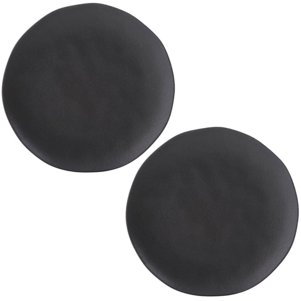 Jogo 2 Pratos Rasos Cerâmica 26,5cm Orgânico Preto Matte Porto Brasil Mesa Posta Jantar Almoço