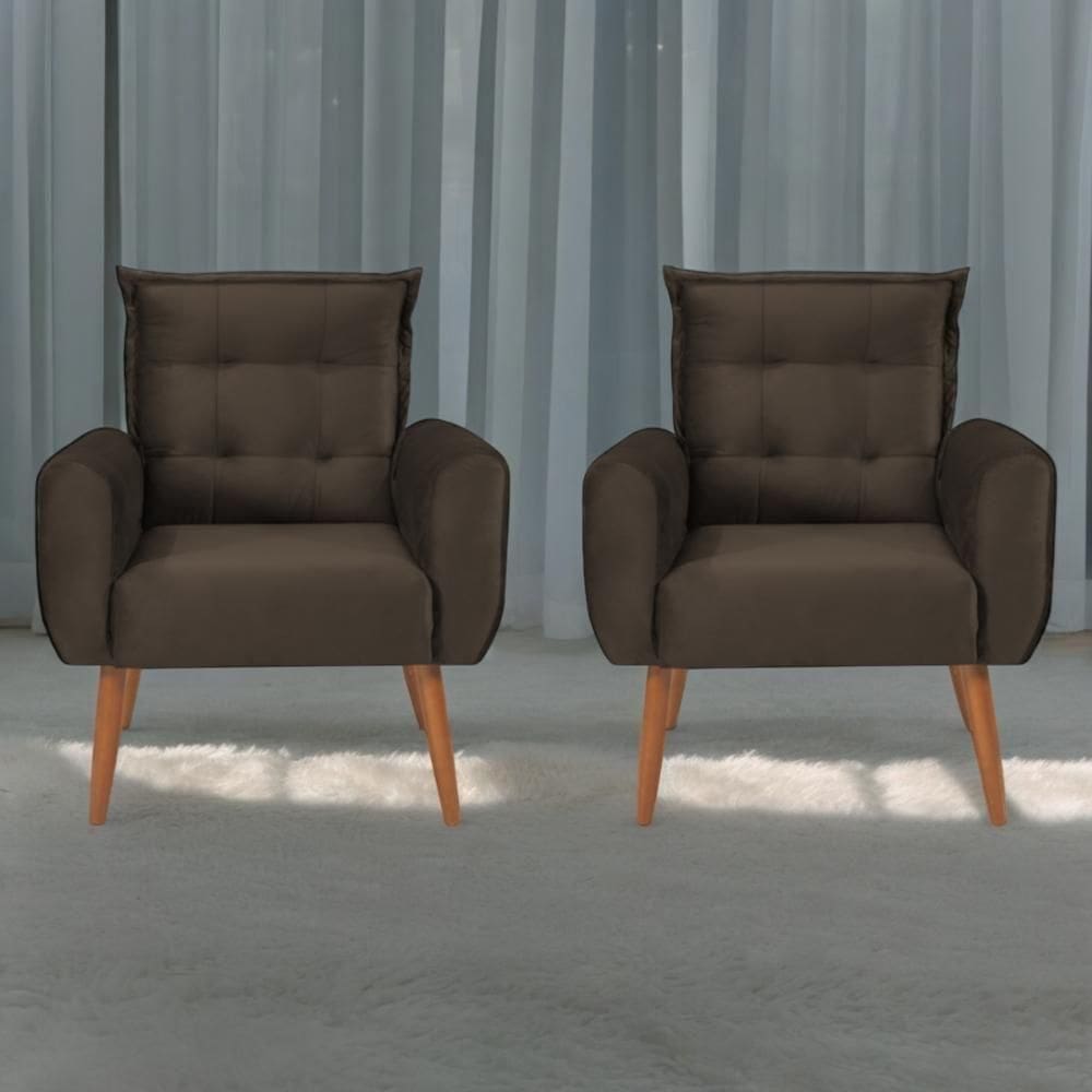 Jogo De Poltronas Decorativas Emma Veludo Marrom