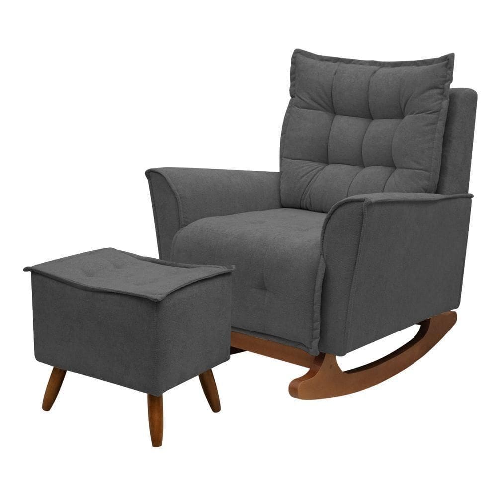 Poltrona Amamentação De Balanço Helena + Puff Boucle Quarto Chumbo