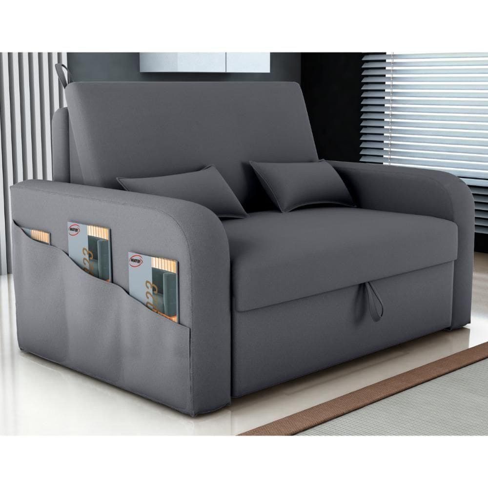Sofá Cama Com Baú Gorteen Veludo Cinza