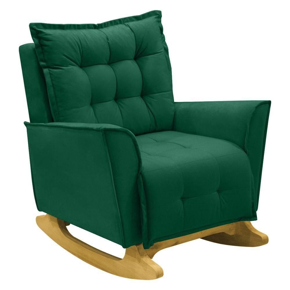 Poltrona Amamentação De Balanço Helena Veludo Quarto Bebê Verde