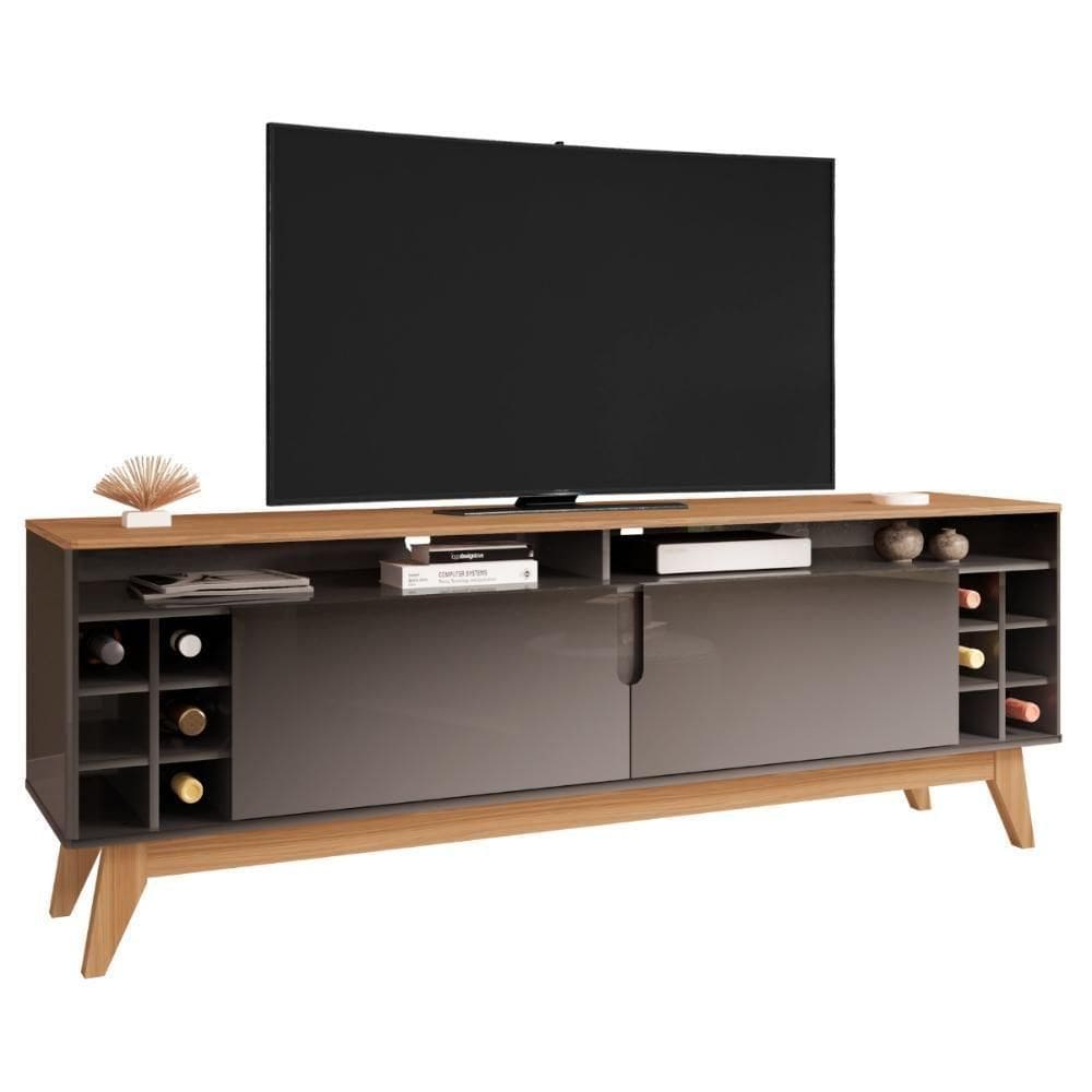 Rack Com Adega Para Tvs 60 Polegada Ceredo Cinza Perola Noce
