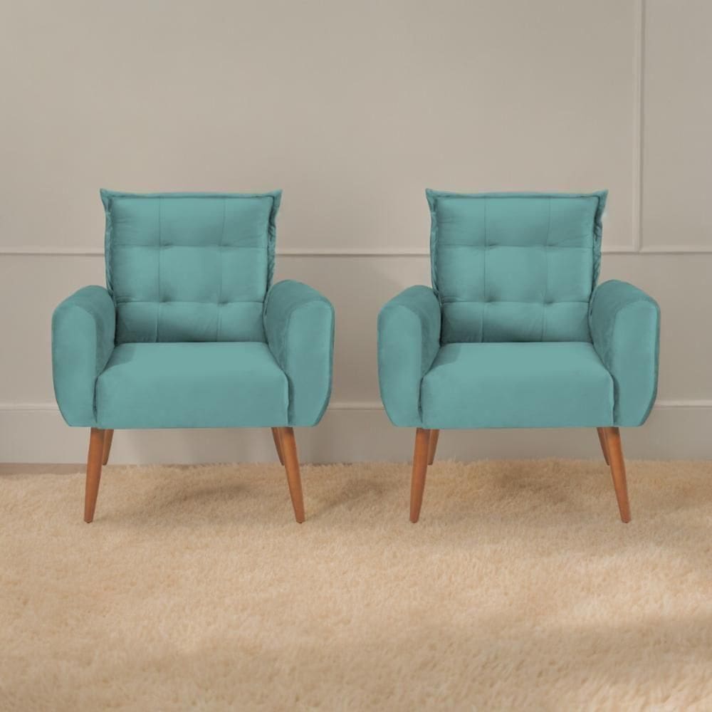 Jogo De Poltronas Decorativas Park Veludo Verde Menta