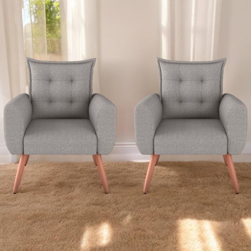 Jogo De Poltronas Decorativas Emma Linho Cinza
