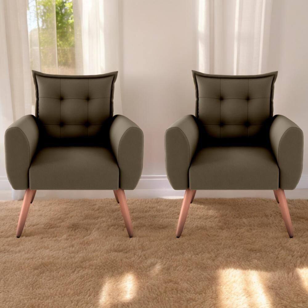 Jogo De Poltronas Decorativas Emma Suede Cappuccino
