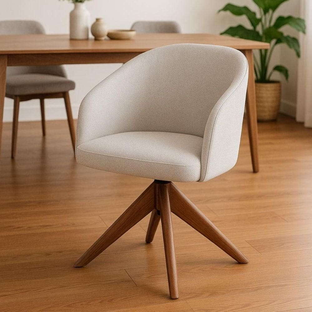 Poltrona Estofada Com Base Giratória Em Madeira Maciça – Zara Exclusiva Linho Palha