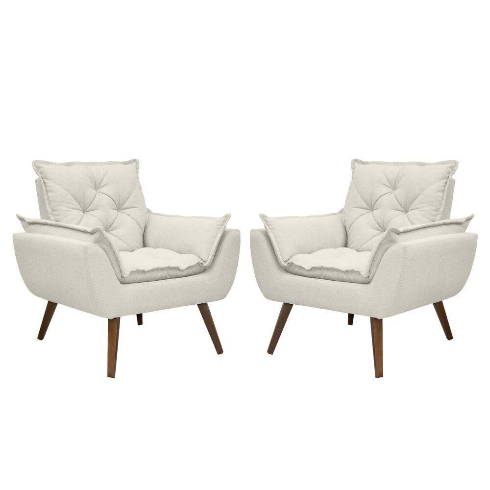 Kit De 2 Poltronas Opala Conforto Tecido Boucle Pés Trapézio Off White