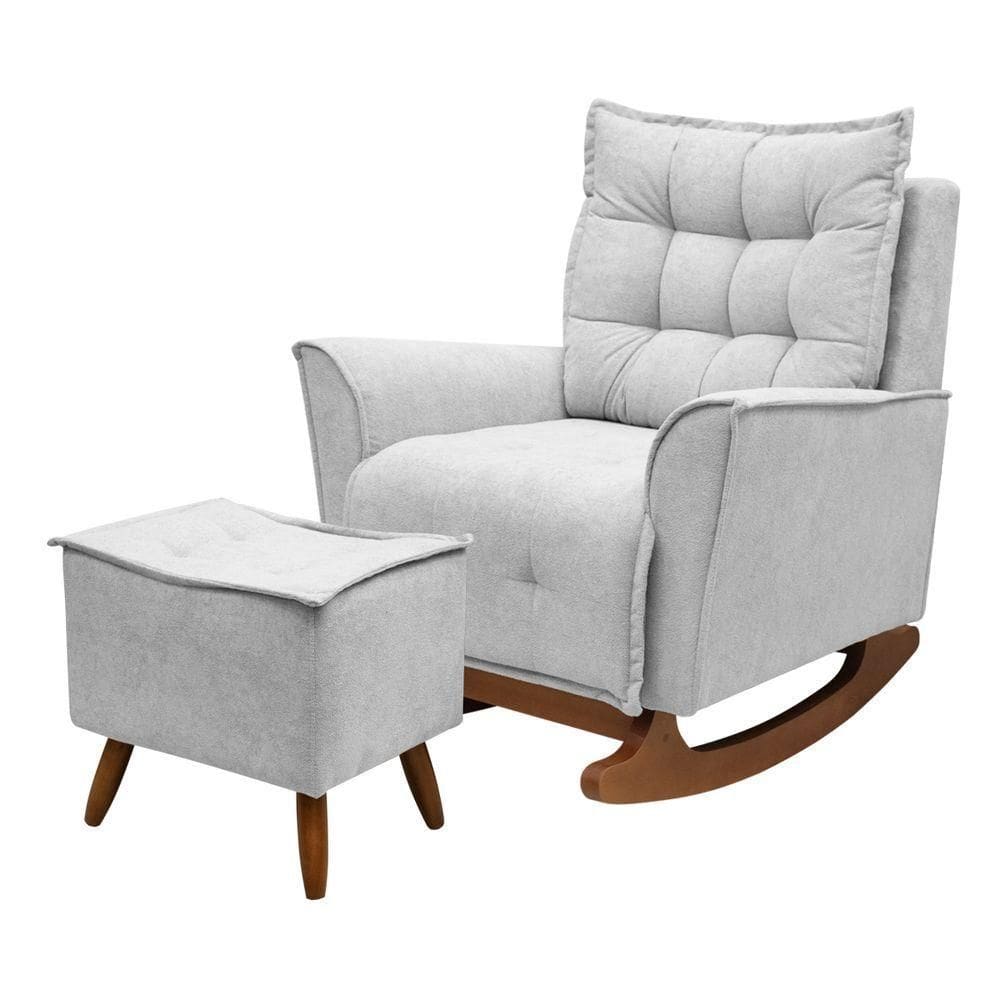 Poltrona Amamentação De Balanço Helena + Puff Boucle Quarto Cinza