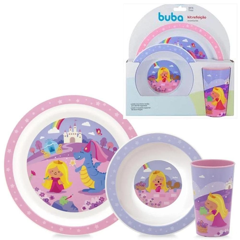 Kit Refeição Infantil Aventuras Princesa 3 Peças Buba