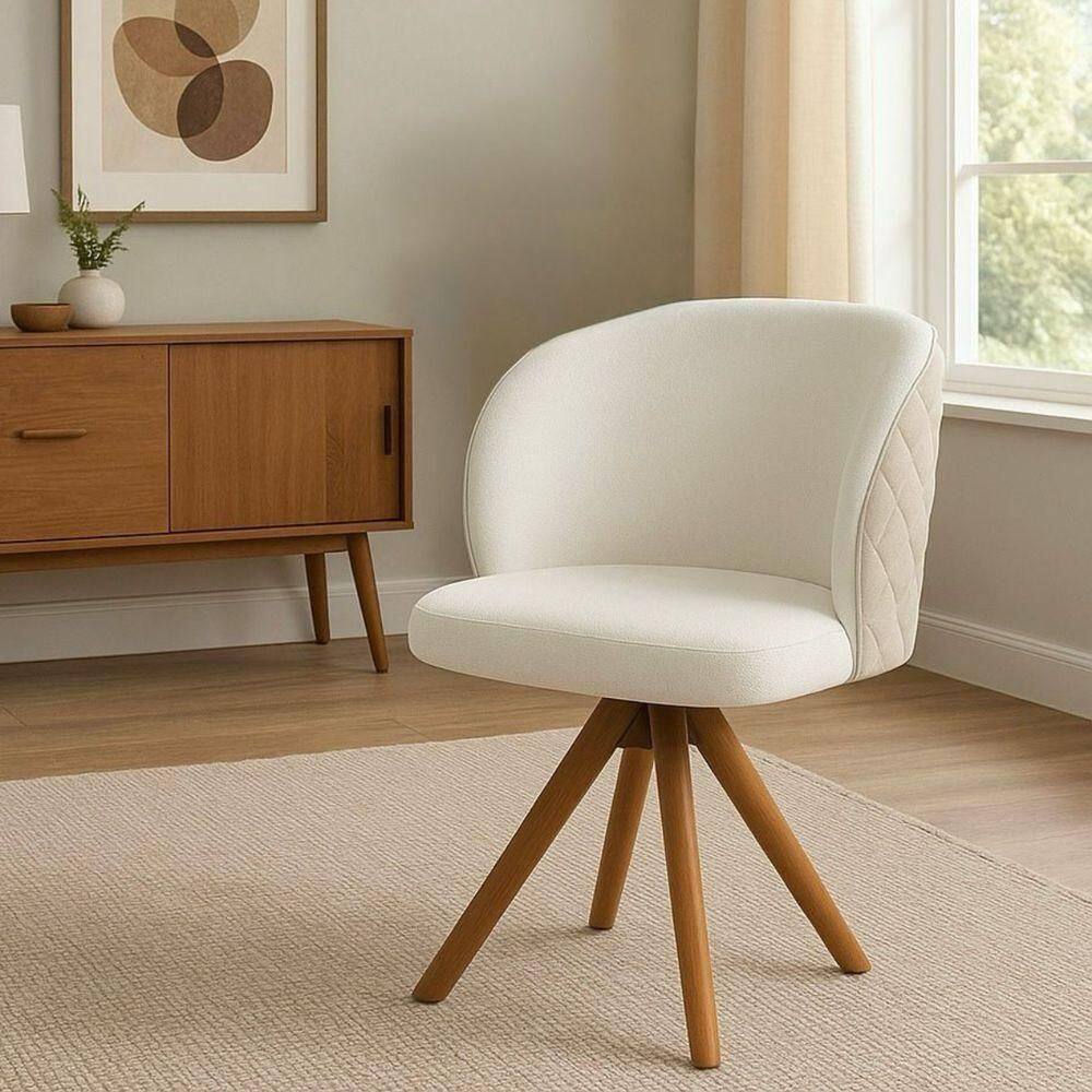 Poltrona Giratória Com Revestimento Em Bouclé E Acabamento Matelassê – Dior Exclusiva Bouclé Branco - Castanho