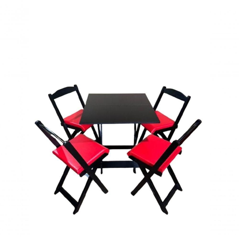 Conjunto Mesa Dobrável Com 4 Cadeiras Preto Estofado Vermelho