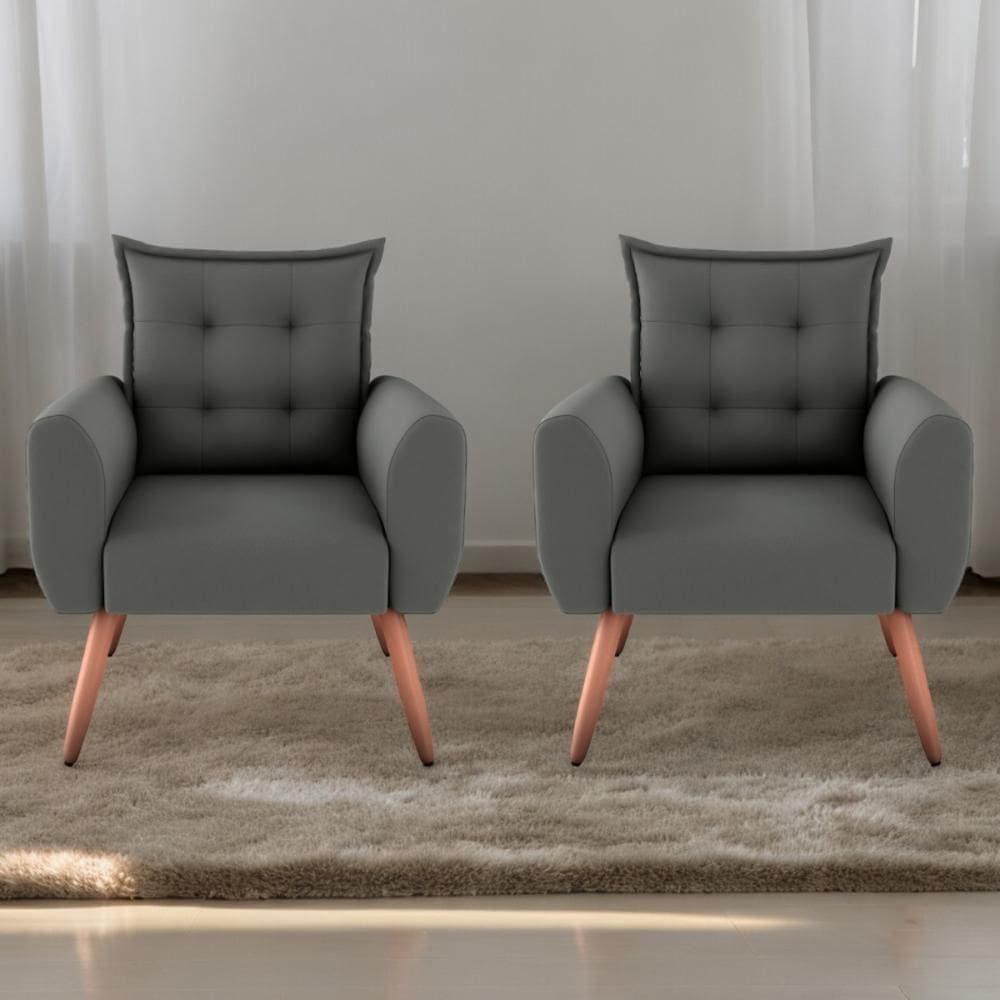 Jogo De Poltronas Decorativas Park Suede Cinza