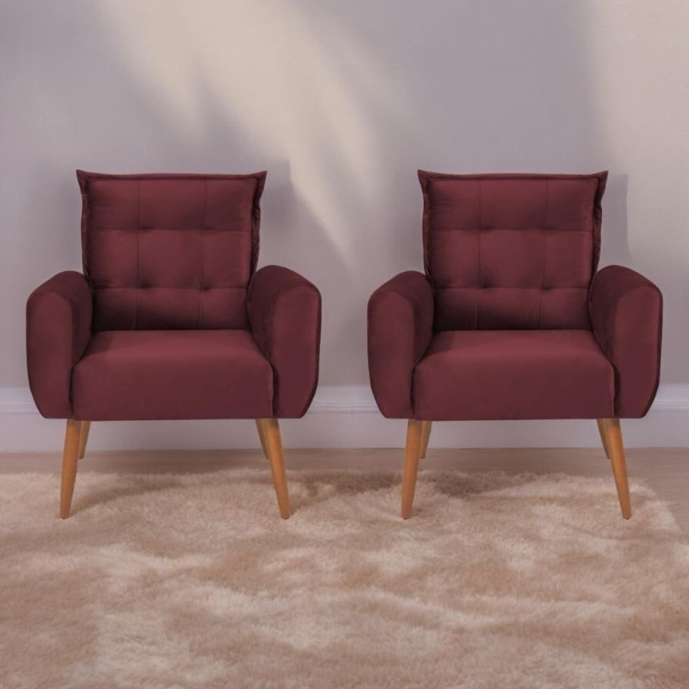 Jogo De Poltronas Decorativas Park Veludo Vinho