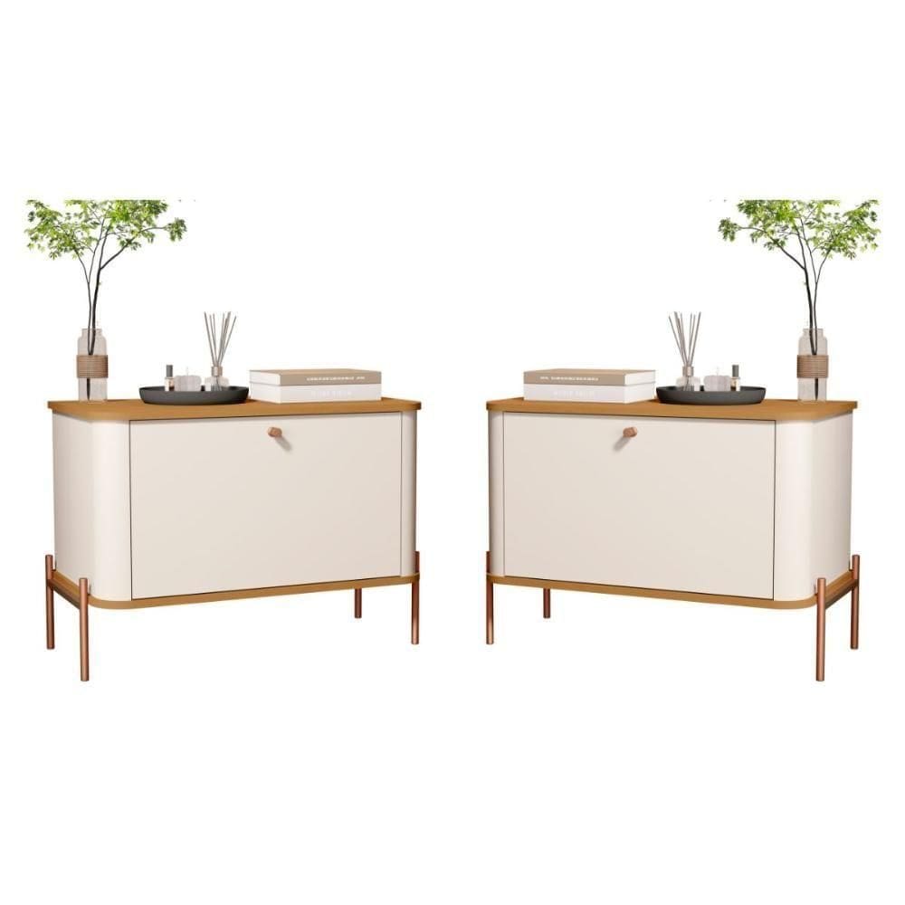 Conjunto Mesa De Cabeceira Albania Off White Nature Bronze