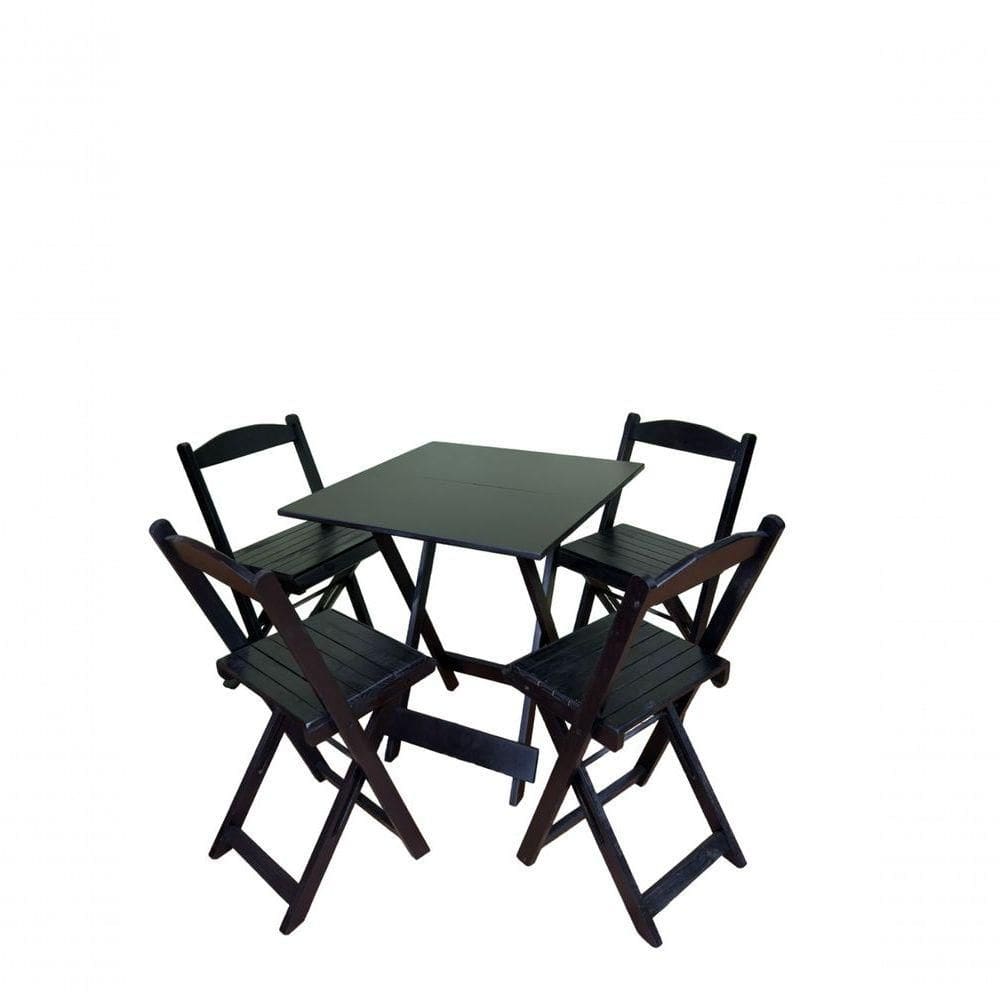 Conjunto Dobrável 70x70 Com 4 Cadeiras Preto