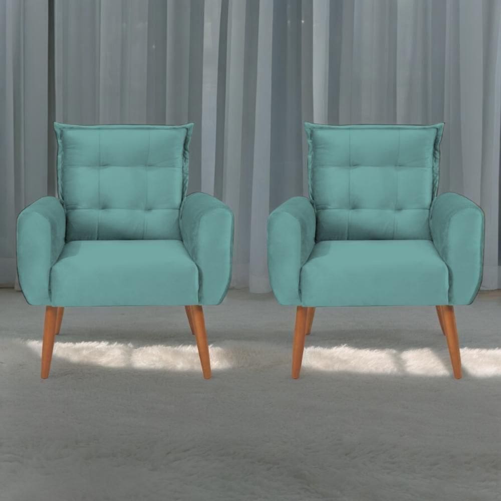 Jogo De Poltronas Decorativas Emma Veludo Verde Menta