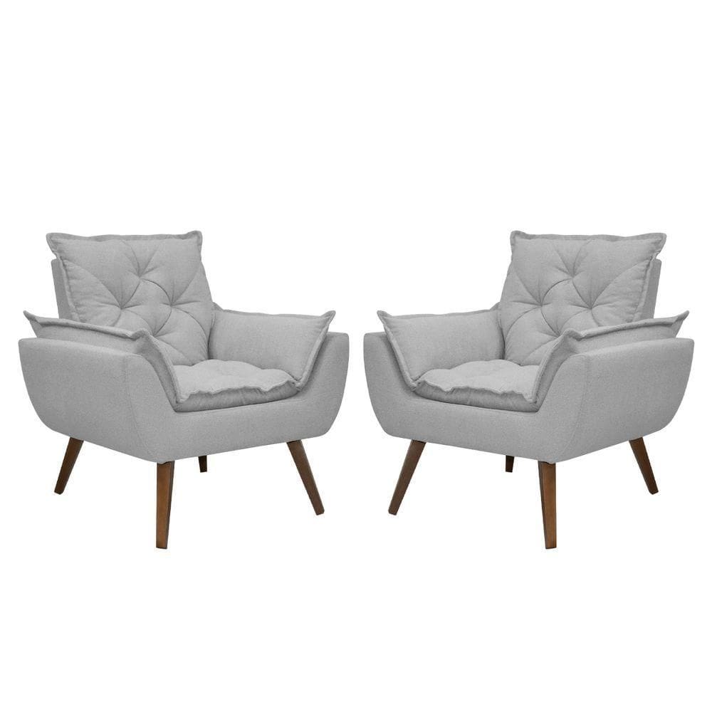 Kit De 2 Poltronas Opala Conforto Tecido Boucle Pés Trapézio Cinza Escuro