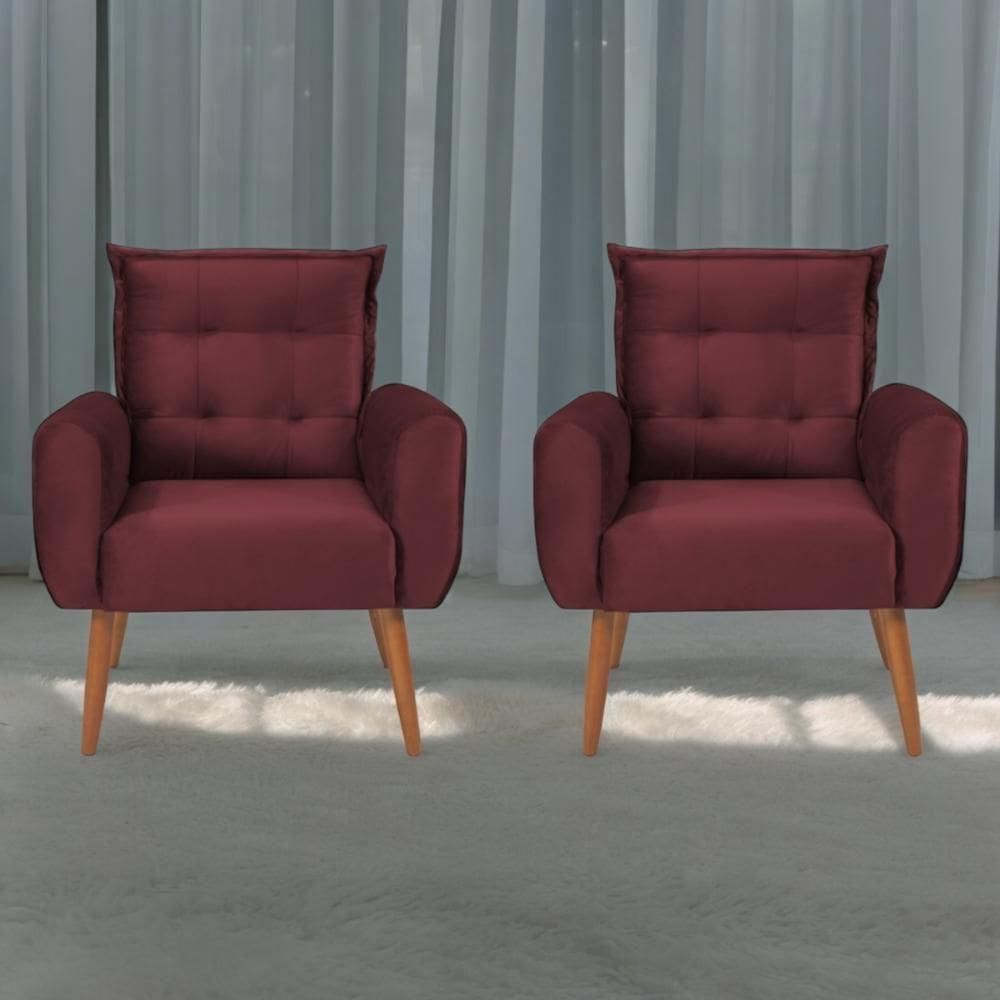 Jogo De Poltronas Decorativas Emma Veludo Vinho