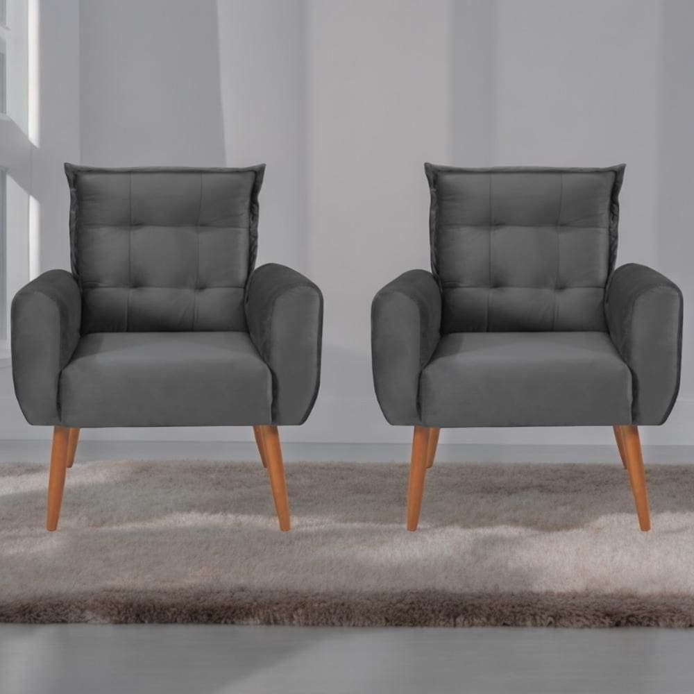 Jogo De Poltronas Decorativas Emma Veludo Cinza