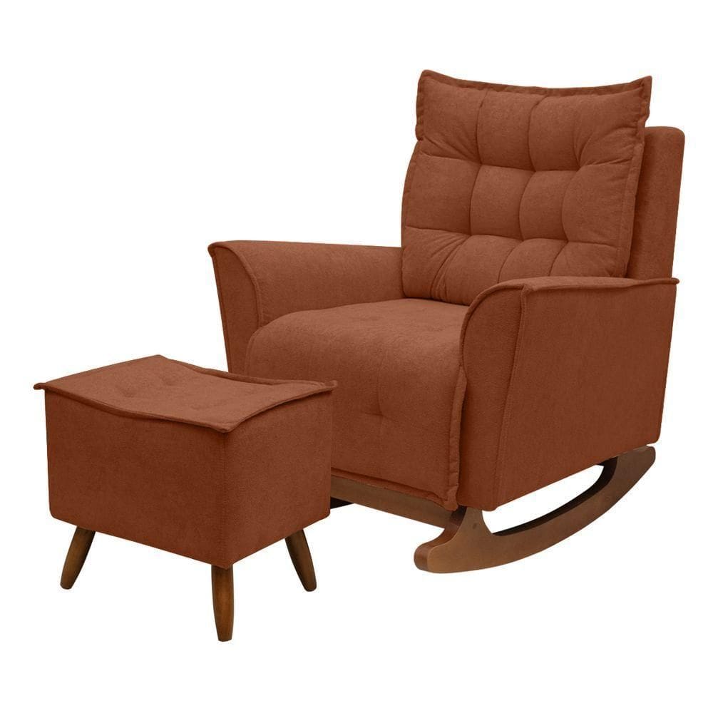 Poltrona Amamentação De Balanço Helena + Puff Boucle Quarto Terracota