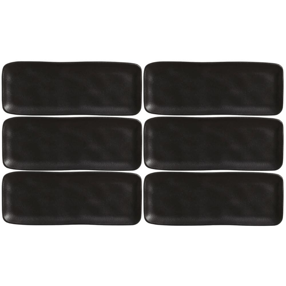 Kit 6 Bandejas Cerâmica Servir Sushi Sashimi 33x13cm Preto Travessa Porto Brasil